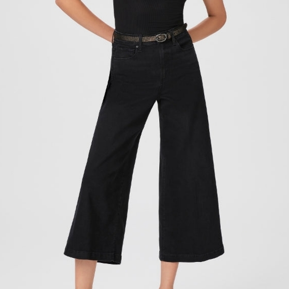 Paige Frankie Denim Crop Wide Leg Pants in Black Caviar Size 33